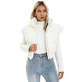 Shiyifa Women’s Casual Winter Cropped Puffer Vest Stand Collar Sleeveless Lightweight Padded Gilet with Pockets(Beige,L) @