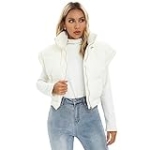 Shiyifa Women’s Casual Winter Cropped Puffer Vest Stand Collar Sleeveless Lightweight Padded Gilet with Pockets(Beige,L) @
