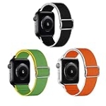 Sokuci Stretchy Solo Loop Bands Compatible with Apple Watch Band 38mm 40mm 41mm, Adjustable Nylon Braided Elastics Weave Women Men for iWatch Series7/6/5/4/3/2/1 SE (Black/Green/Orange), 3 Packs @ $9.99