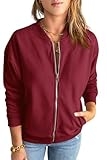 GeGekoko Womens Zip Up Sweatshirts Jackets Long Sleeve Casual Loose Outwear with Pockets Burgundy