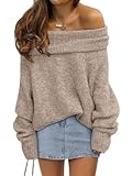 LILLUSORY Womens Off The Shoulder Sweater Oversized Winter Fall Outfits Fashion Cozy Cute Casual Going Out Batwing Sleeve Vacation Pullover Sweaters 2025 Spring Trendy Clothes Tops Apricot