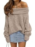 LILLUSORY Womens Off The Shoulder Sweater Oversized Winter Fall Outfits Fashion Cozy Cute Casual Going Out Batwing Sleeve Vacation Pullover Sweaters 2025 Spring Trendy Clothes Tops Apricot