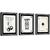 EXCOOL CLUB Set Of 3 Poker Wall Art Aesthetic – 12×16 Large Trendy Wall Art For Men Bedroom, Black And White Wall Decor, Lucky Retro Posters For Room Aesthetic, Playing Card Wall Prints (Unframed)