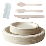 Heavy Duty Disposable Plates and Cutlery Set 180 Piece Compostable Paper Plates 10 inch bulk include Biodegradable Plates 7&10 inch, Forks, Knive, Spoons and Napkins for Party, Camping, Holiday @ $13.99
