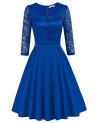 1940s Vintage Christmas Party Dress with Pockets Vintage Lace Dresses 3/4 Sleeves A Line Cocktail Party Dress Royal Blue M @ $33.99