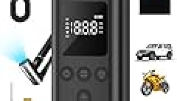 AIRSURE Tire Inflator Portable Air Compressor, 150 PSI Fast Inflation Cordless Air Pump with LED Light, Auto Shut-Off, Rechargeable Battery for Car, Motorcycle, Bike, and Sports Balls