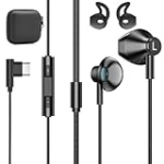 Lvwacun USB Type-C Wired Earbuds Semi in-Ear Earphones with Build in Microphone Remote Control Black Wired Headphones Compatible for iPhone 15 & 16 Series iPad Pro Pixel Galaxy