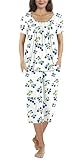 TAOHUADAO Womens Summer 2 Piece Pajama Sets, Short Sleeve Tunic Tops with Capris Pants, Lounge Sleepwear Ladies Pjs Sets with Pockets L, Blueberry-White @ $14.99