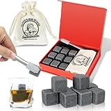 1 Inch XLarge Whiskey Stones Gift Set of 9 pcs – Reusable Whiskey Ice Cubes Bourbon Gifts for Men – Whiskey Chilling Stones Anniversary Birthday