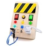 Vilalatfan Busy Board – Montessori Toys for Toddlers Baby Wooden Busy Board with LED Light Switches Sensory Toys Plane Car Travel Toys for 1+ Year Old Baby Toddler Boy Girls Gifts @ $12.50