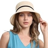 MEINICY Women Sun Hat Wide Brim Summer Beach Hat Bamboo Fiber Weave Floppy Hat UPF 50+ Foldable Hat Beige @ $8.49