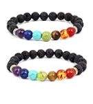 Bonnerish 2Pcs Adjustable 7 Chakra Bracelets for Women, 8mm Lava Rock 7 Chakras Crystal Bracelet, Healing Natural Stones Beaded Bracelet for Women Men @ $5.98