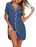Ekouaer Womens Nightgown Button Down Night Gowns Short Sleeve Sleepshirt V Neck Nightshirt Soft Sleepwear, Blue, XXL