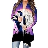 Halloween Cardigan for Women Pumpkin Cat Print Knitting Cardigans Long Sleeve Open Front Sweaters Knitted Outwear Coat Halloween Sweaters for Women Oversized Skull Sweater @ $12.49