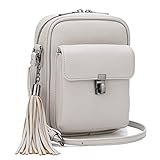 Keyli Crossbody Cell Phone Bags for Women Fashion Casual Leather Small Crossbody Purse Double Zipper waterproof Anti-theft Shoulder Bag Handbag Satchel Wallet with Card Slots Tassel Gray