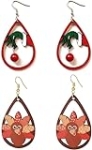 2Pcs Christmas Thanksgiving Earrings for Women Girls Christmas Wooden Painted Teardrop Dangle Earring Holiday Christmas Jewelry (Style-A) @ $2.98