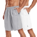 PRIESSEI Men’s Workout Running Shorts Athletic Lightweight Gym Shorts with Zip Pockets 2 Pack Grey/White L @ $14.49