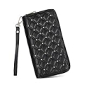 Quilted Wristlet – Double Zipper Stud Wallets for Women – Large Capacity Purse Organizer Clutch (Black) @ $5.95