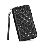 Quilted Wristlet – Double Zipper Stud Wallets for Women – Large Capacity Purse Organizer Clutch (Black) @ $5.95