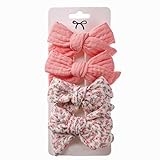 Summer Pink Hair Bows for Girls, 3 Inch 4pcs Muslin Gauze Baby Bows Clips Fully Lined Barrettes, Soft Cotton Baby Hair Accessories for Infant Toddlers Kids in Pairs @ $6.64