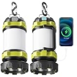 Alpswolf Camping Lantern Rechargeable, 4000mAh Camping Flashlight 6 Modes LED Lantern Portable Rechargeable Lanterns for Power Outage, Emergencies Light for Hiking, Green, 2 Packs