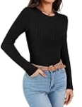 Ekouaer Women’s Long Sleeve Shirts Crew Neck Stretch Tops Slim Fit Base Layer Ribbed Pullover Sweater Soft Thermal Underwear T-Shirt Black @ $5.24