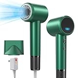 Professional Hair Dryer – 150000 RPM High-Speed, Negative Ionic for Fast Drying and Hair Care. Low Noise, 4 Temps/2 Speeds, Lightweight with Magnetic Nozzle. (Green)