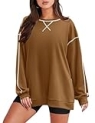 Zeagoo Women Sweatshirts Pullover Long Sleeve Lightweight Tops Cute Crewneck Sweatshirt with Side Zip Warm Oversized Winter Tunic Brown XXL
