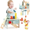 Asweets Kids Tool Bench,32 PCS Wooden Toddler Tool Set with Box,Montessori Toys STEM Educational Pretend Play Construction Toy Best Birthday Gift for 3 4 5 6 Year Old Boys Girls (Blue) @ $9.99