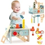 Asweets Kids Tool Bench,32 PCS Wooden Toddler Tool Set with Box,Montessori Toys STEM Educational Pretend Play Construction Toy Best Birthday Gift for 3 4 5 6 Year Old Boys Girls (Blue) @ $9.99