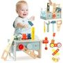 Asweets Kids Tool Bench,32 PCS Wooden Toddler Tool Set with Box,Montessori Toys STEM Educational Pretend Play Construction Toy Best Birthday Gift for 3 4 5 6 Year Old Boys Girls (Blue) @ $9.99