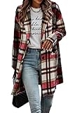 PRETTYGARDEN Women Plaid Shacket Jacket Trendy Fall Casual Button Wool Blend Tartan Trench Coat Winter Clothing with Pockets (Red,X-Large) @ $19.99