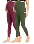 Enerful Women’s Maternity Leggings Over The Belly with Pockets Pregnancy Pants Active Wear Workout Yoga Tights，Wine Red Green Small @ $7.12