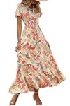 PRETTYGARDEN Women’s Summer Wrap Maxi Dress Casual Boho Floral V Neck Short Sleeve Ruffle Hem Split Beach Long Dresses (White Floral,Medium) @ $43.19