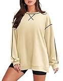 Zeagoo Sweatshirts for Women Trendy Long Crewneck Tops Soft Lighweight Tunic Hoodies Pullover Oversized Fall Winter Hoodies Apricot M