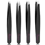 Tweezers Set-4 Pieces Slanted and Pointed Stainless Steel Tweezers (Black) @ $12.00