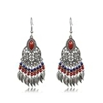 Vintage Bronze Bohemian Earrings for Women Colorful Bead Earrings Handmade Bead Round Tassel Geometry Earrings Bohemia Handmade Antique Ethnic Earrings Brown Jewelry (T: Silver Red Leaf) @ $2.99