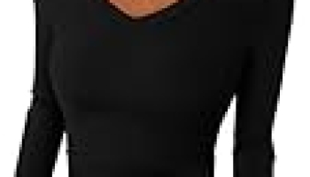 PRETTYGARDEN Womens Long Sleeve T Shirts 2025 Fall Trendy Deep V Neck Slim Fit Basic Crop Tops Casual Going Out Top (Black,Small)