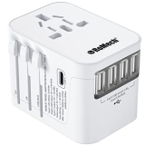 ROMECH Universal Travel Adapter International Wall Charger AC Plug Adaptor for Global Travelling USA Europe EU UK AUS (One Type C + Four USB Type A @ $11.01