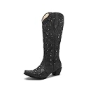 SaraIris Cowboy Boots for Women Cowgirl Boots Western Boots Chunky Heel Pointed Toe Pull On Rhinestones Embroidered Knee High Boots Mid Calf Boots