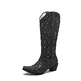 SaraIris Cowboy Boots for Women Cowgirl Boots Western Boots Chunky Heel Pointed Toe Pull On Rhinestones Embroidered Knee High Boots Mid Calf Boots