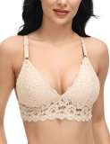 HOFISH Women’s Wirefree Lace Bra Lightly Padded Everyday Bras Romantic Lace-Trim Bra for Teen Girls Beige S @ $5.00
