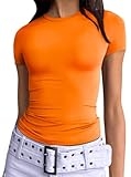 Trendy Queen Womens Basic T Shirts Scoop Neck Short Sleeve Crop Tops Slim Fit Summer Tees Y2k Clothing 2025 Orange XS