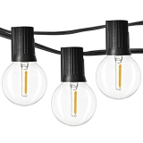 Outdoor String Lights Newpow 48ft with 23+2 Spare Bulbs, Shatterproof Dimmable Waterproof, LED 1W 60LM 2200K Warm Glow for Indoor/Outdoor Decoration and Lighting -Black Wire