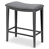 KATDANS Grey Bar Stool Counter Height 24 Inches Backless Barstool for Kitchen Counter Modern Saddle Stool Velvet Nailhead Upholstered Stool, KS718PN, 1Pc @ $47.99