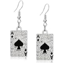 KVANU Unique Funny Hypoallergenic Alloy Sparkly Crystal Poker hearts and spades A Ace Playing Cards Dangle Drop Stud Earrings For Women Gambling Casino Jewelry Gift (Style-3-Silvery) @ $4.99