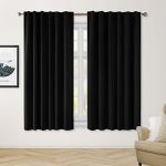 HOMEIDEAS Black Blackout Curtains 52 X 63 Inch Back Tab Room Darkening Bedroom Curtains/Drapes 2 Panels Thermal Pocket Blocking Window Curtains for Living Room @ $8.40