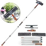 Professional Window Squeegee Cleaner, 2 in 1 Shower Squeegee with Extension Pole, 62‘’ Telescopic Window Washing Equipment with Bendable Head, Glass Cleaning Tools for Indoor/Outdoor High Window