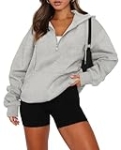 onlypuff Grey Hoodies for Women Pullover Half Zipper Long Sleeve Sweatshirts M @ $12.59