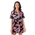 Winthome Womens Satin Pajamas Set Sleepwear Short Sleeve Button Shirt and Shorts 2 Piece Silky Loungewear PJ Sets (L, BLACK LIPSTICKS) @ $9.99